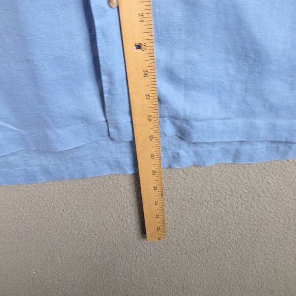 Paul Fredrick Shirt Men Size Large Light Blue 100% Linen Relaxed Fit Camp Collar - Picture 8 of 12